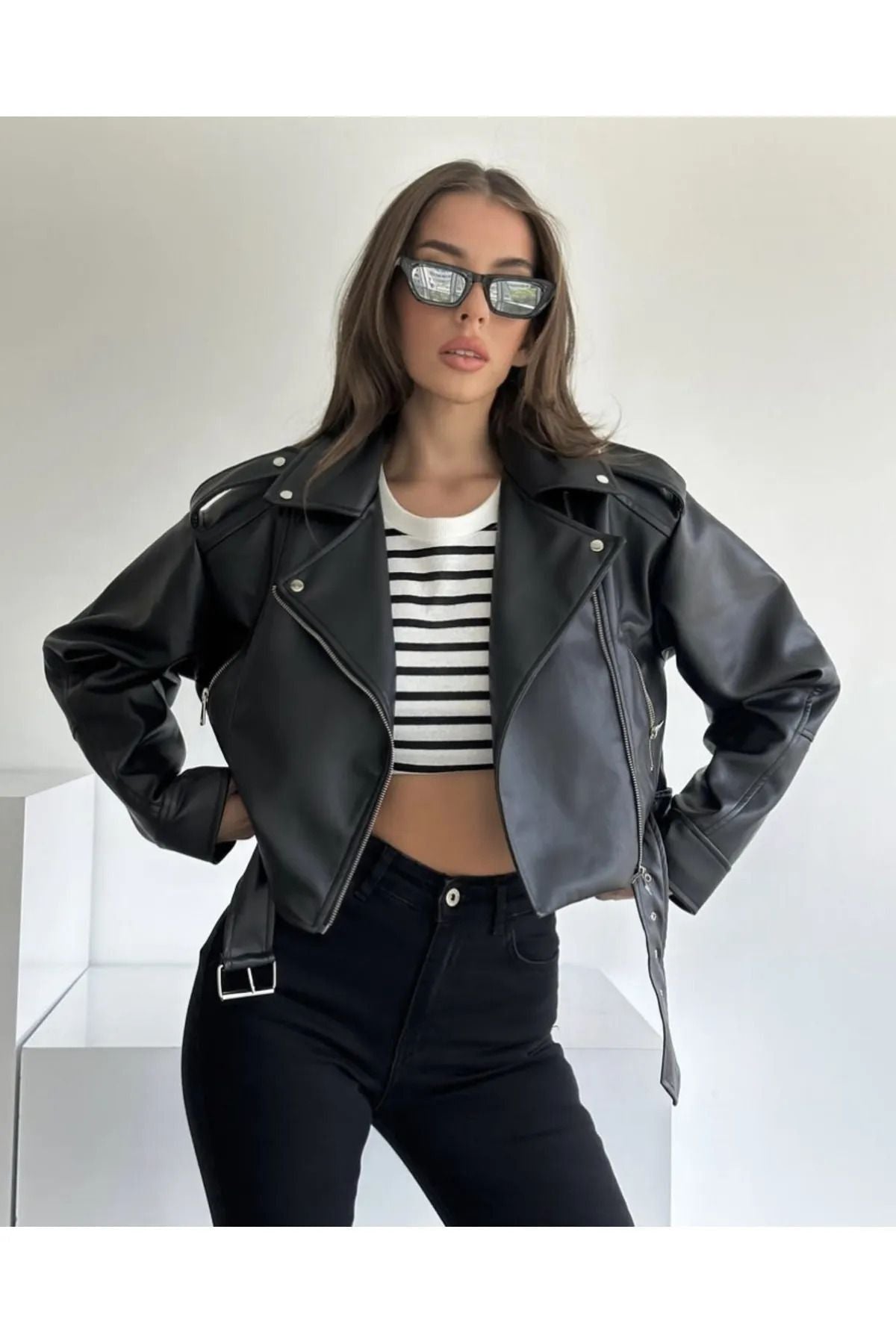 Oversize Belted Leather Style Jacket