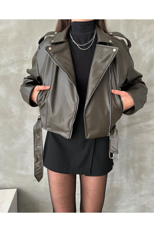 Oversize Belted Leather Style Jacket