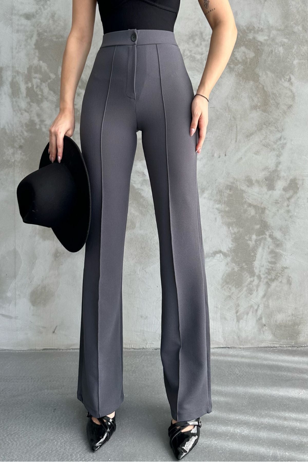 Black High Waist Strengthening Flared Leg Women's Palazzo Trousers