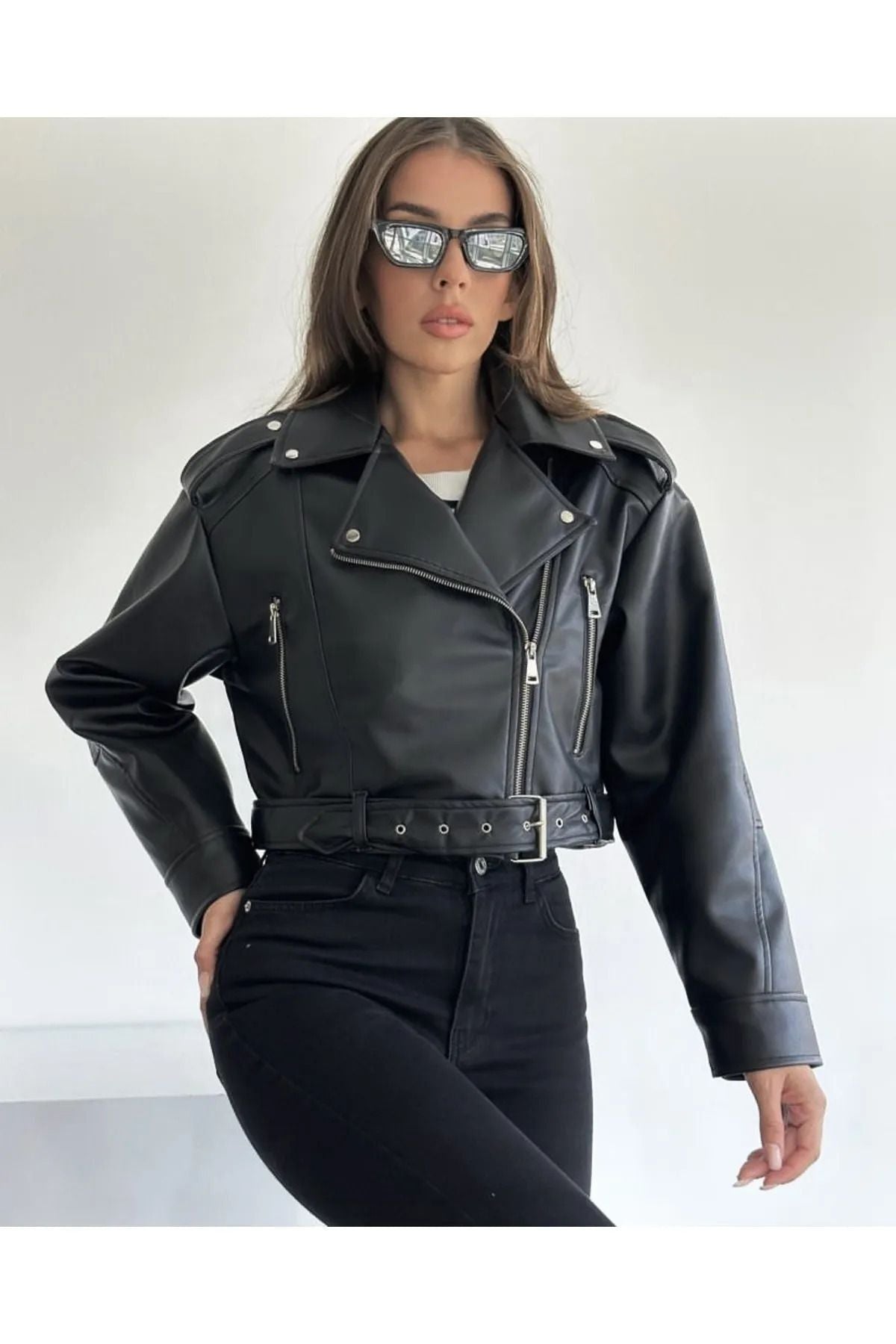 Oversize Belted Leather Style Jacket