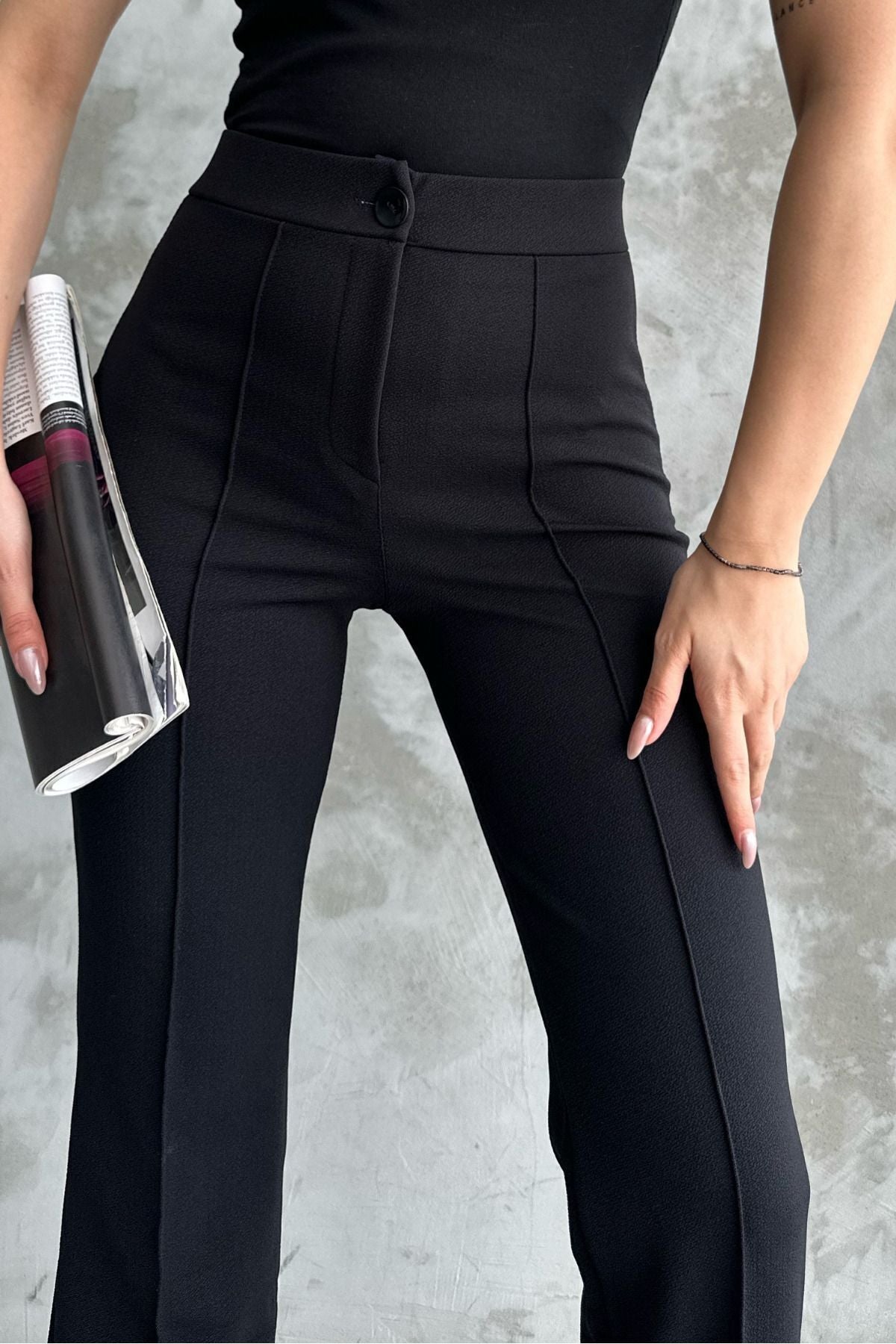 Black High Waist Strengthening Flared Leg Women's Palazzo Trousers