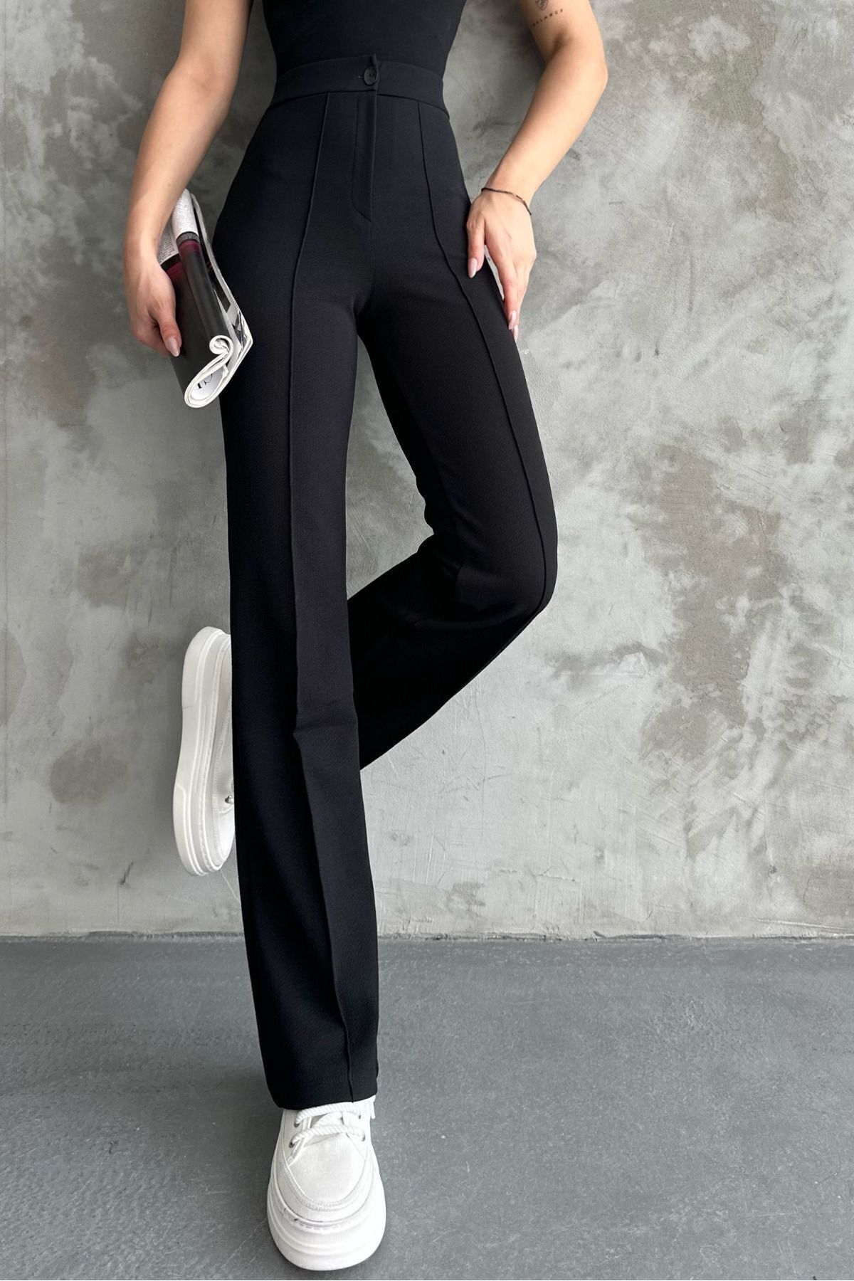 Black High Waist Strengthening Flared Leg Women's Palazzo Trousers