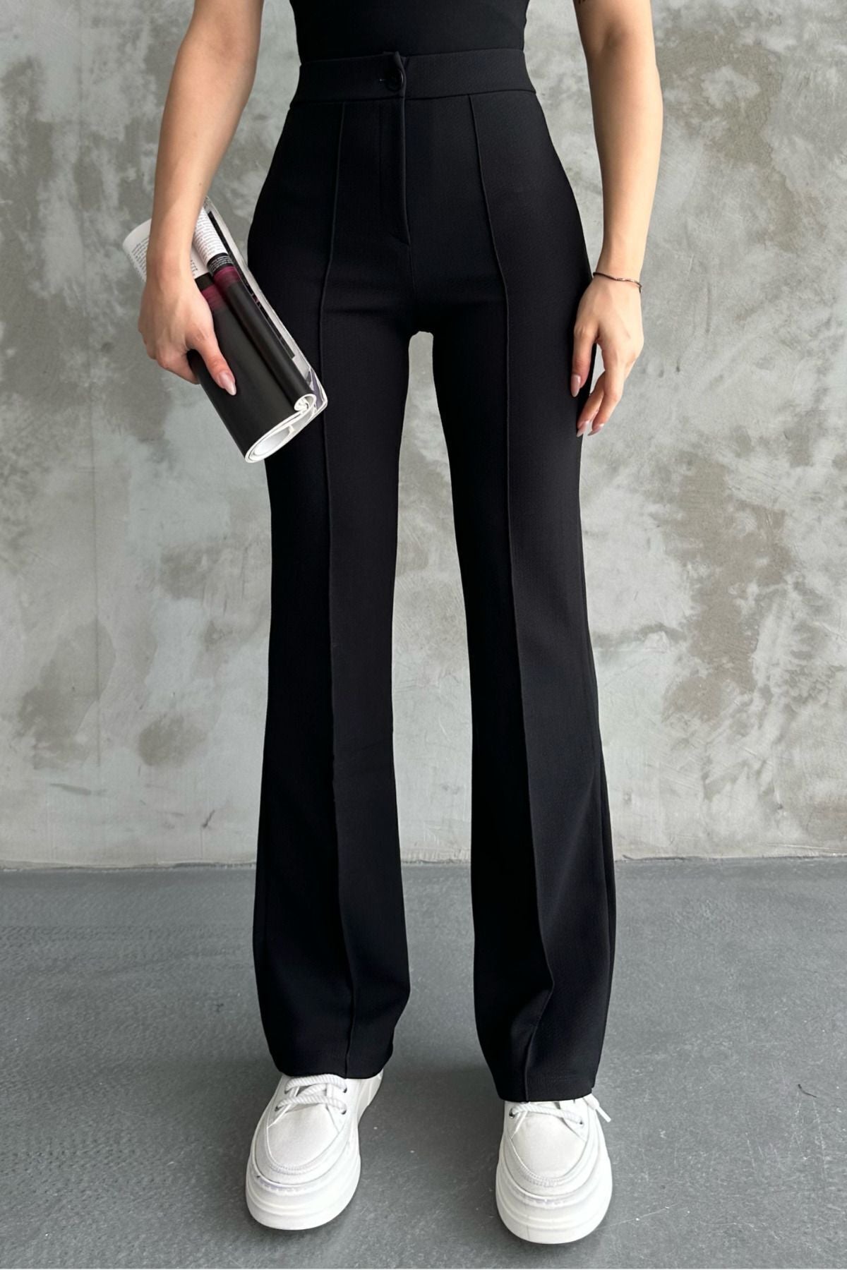 Black High Waist Strengthening Flared Leg Women's Palazzo Trousers