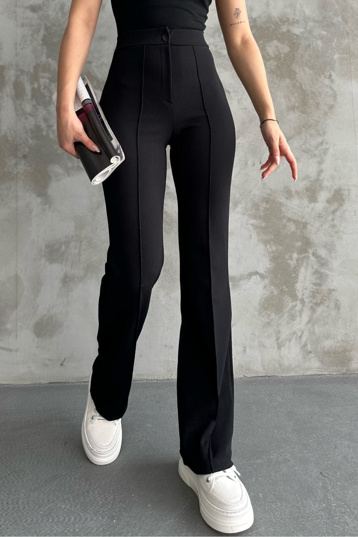 Black High Waist Strengthening Flared Leg Women's Palazzo Trousers