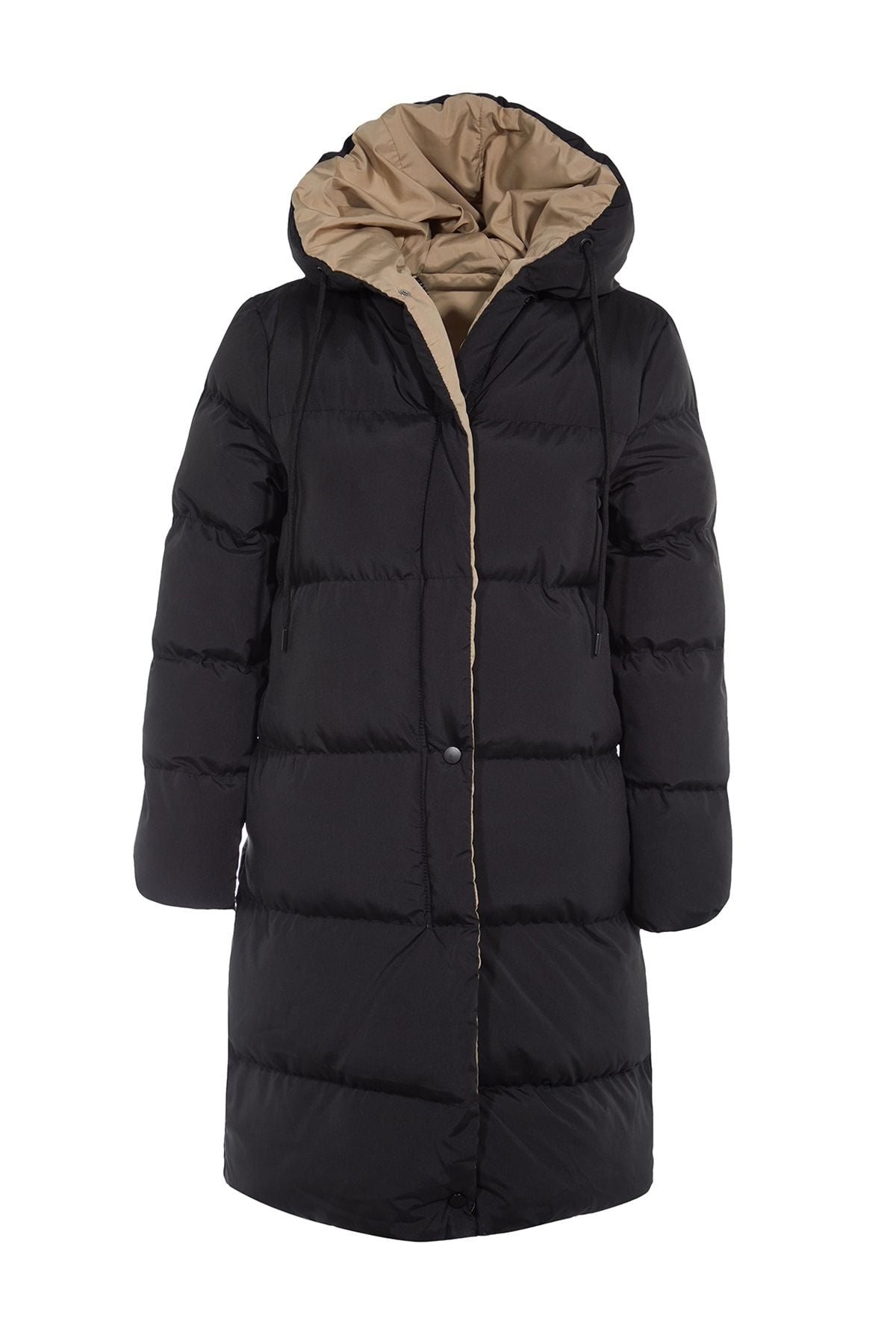 Double Sided Hooded Black-Beige Long Puffer Anorak Coat - Water Repellent Twoaw23Mo00052