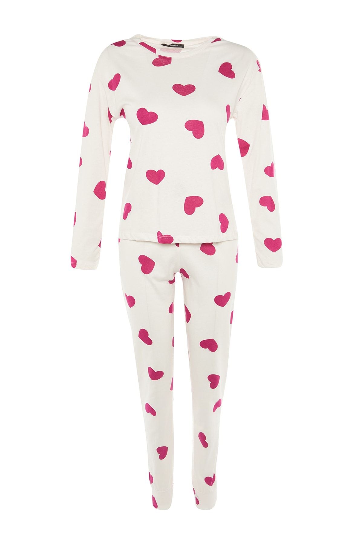 White Knitted Sleepwear Set with Heart - 100% Cotton THMAW21PT0566