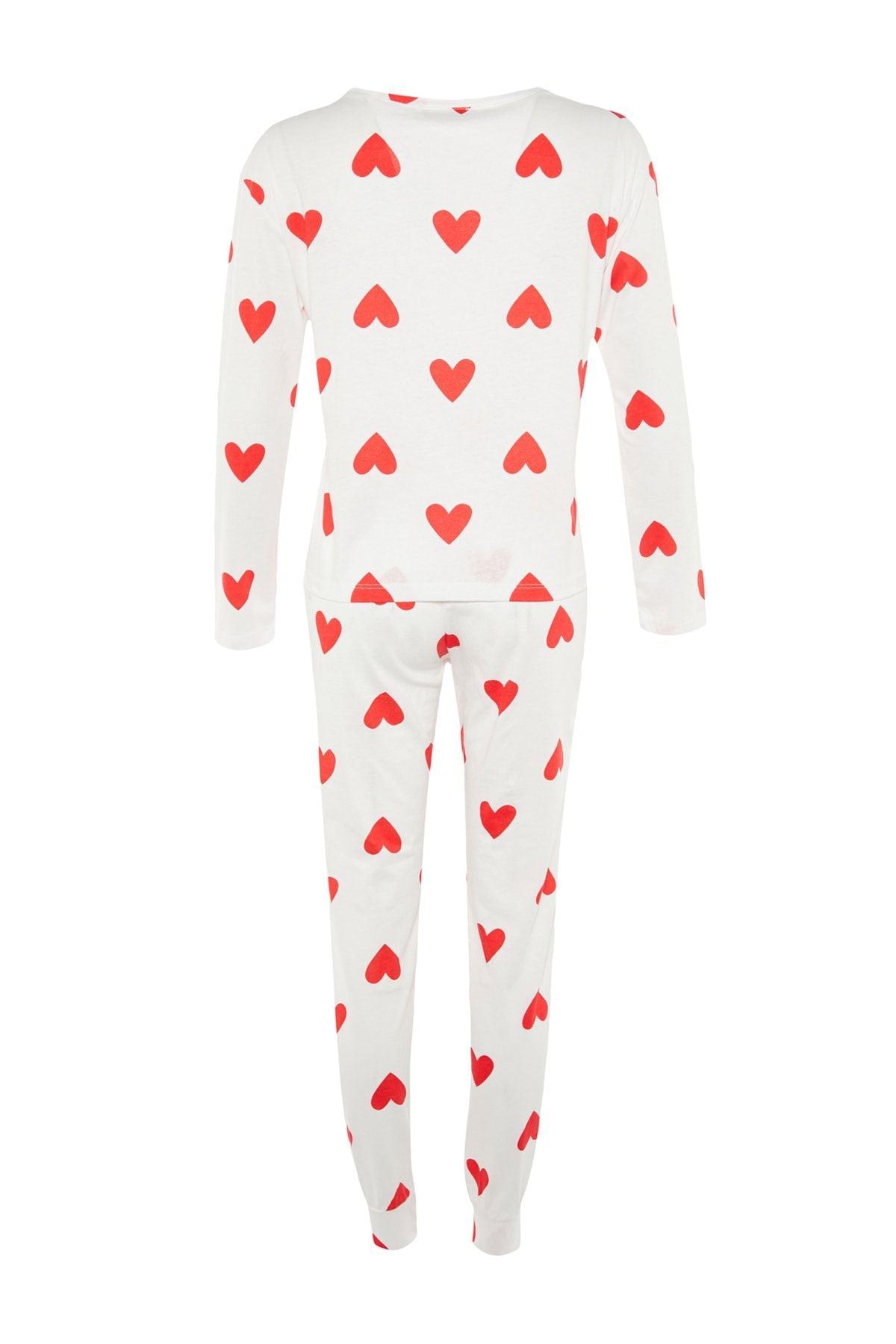 White Knitted Sleepwear Set with Heart - 100% Cotton THMAW21PT0566